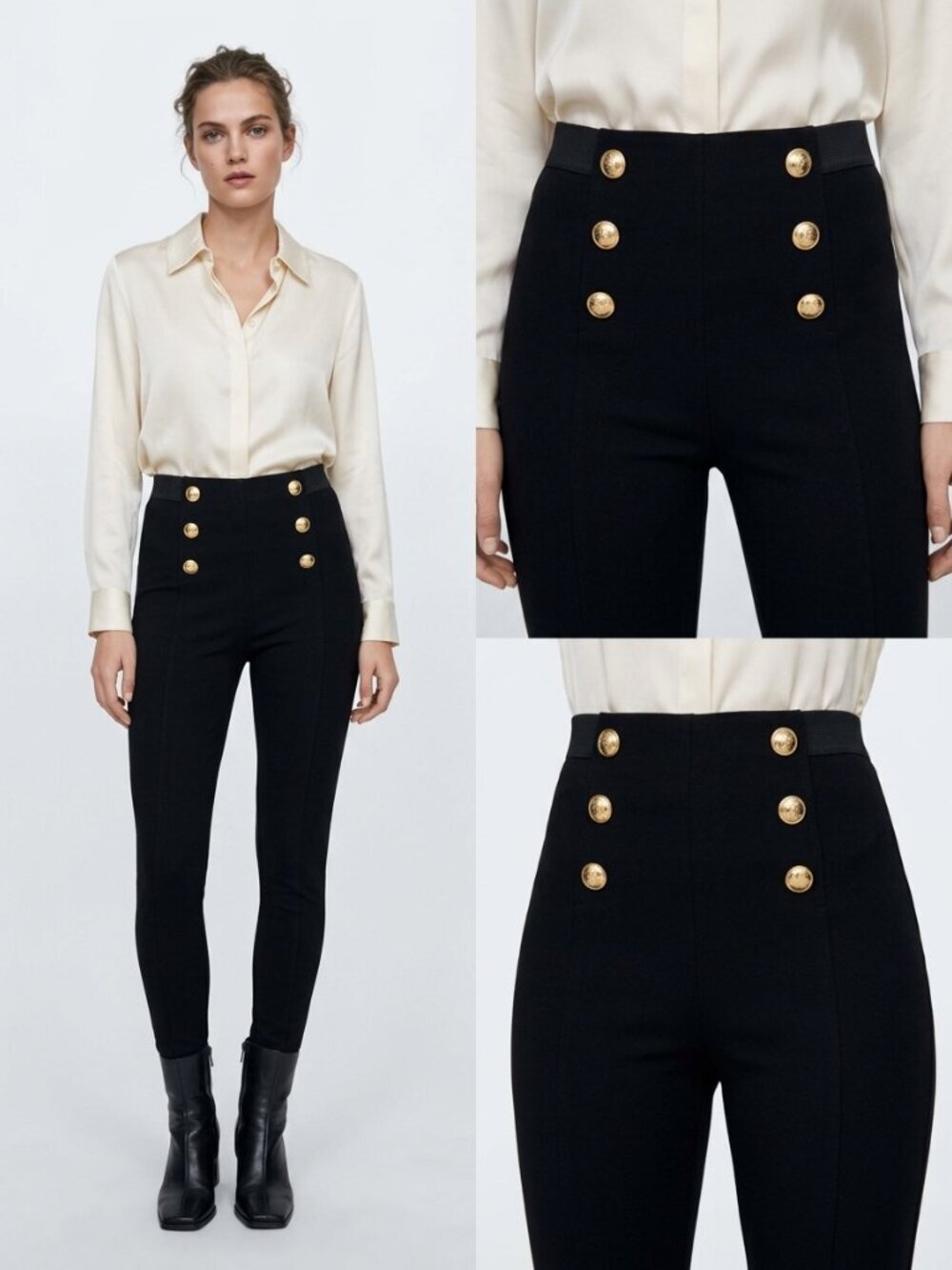 Zara Gold Button High Rise Pants - Picture 3 of 7
